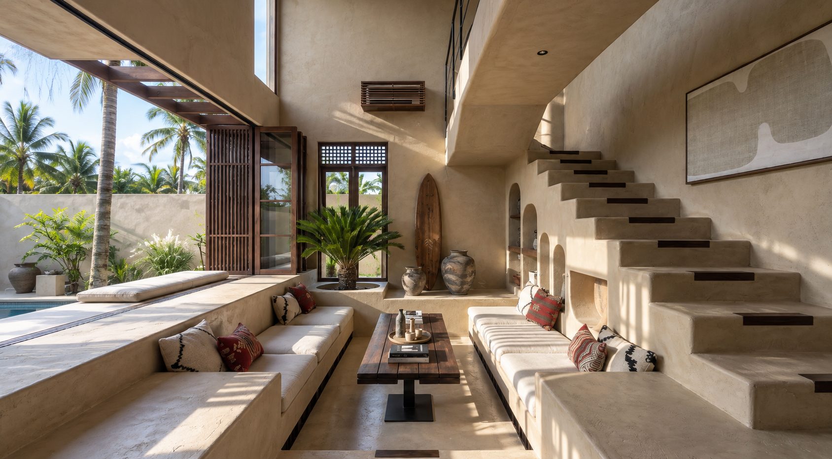 Double-height living room with sunken lounge